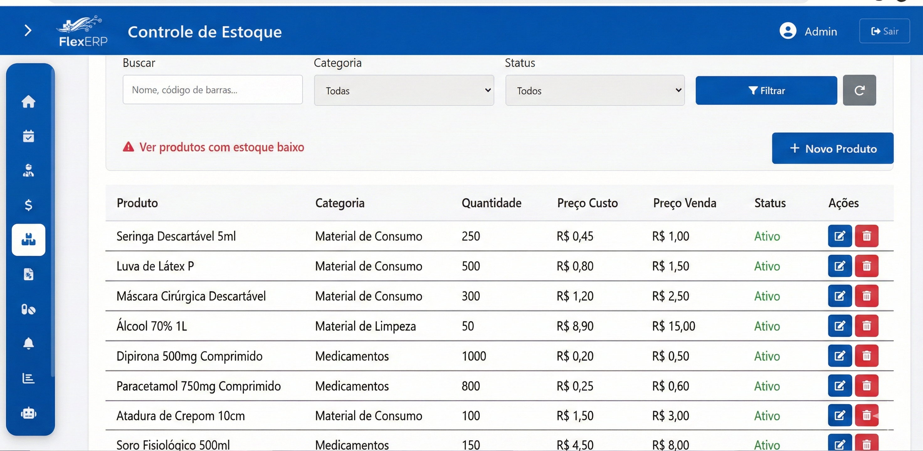 Estoque e fornecedores FlexERP