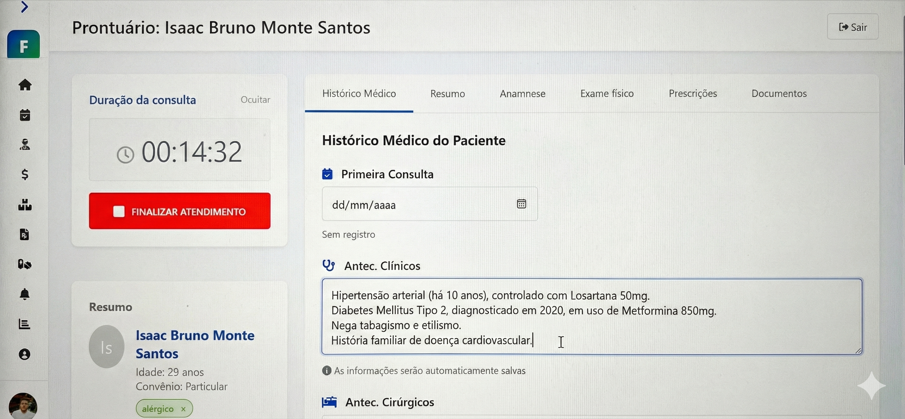 Screenshot do Prontuário FlexERP